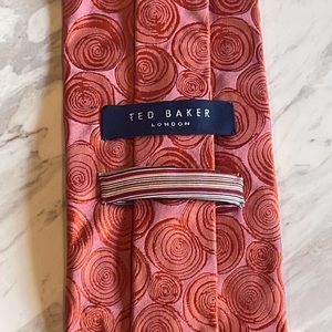 Ted Baker Silk Necktie - geometric swirls in pink and orange